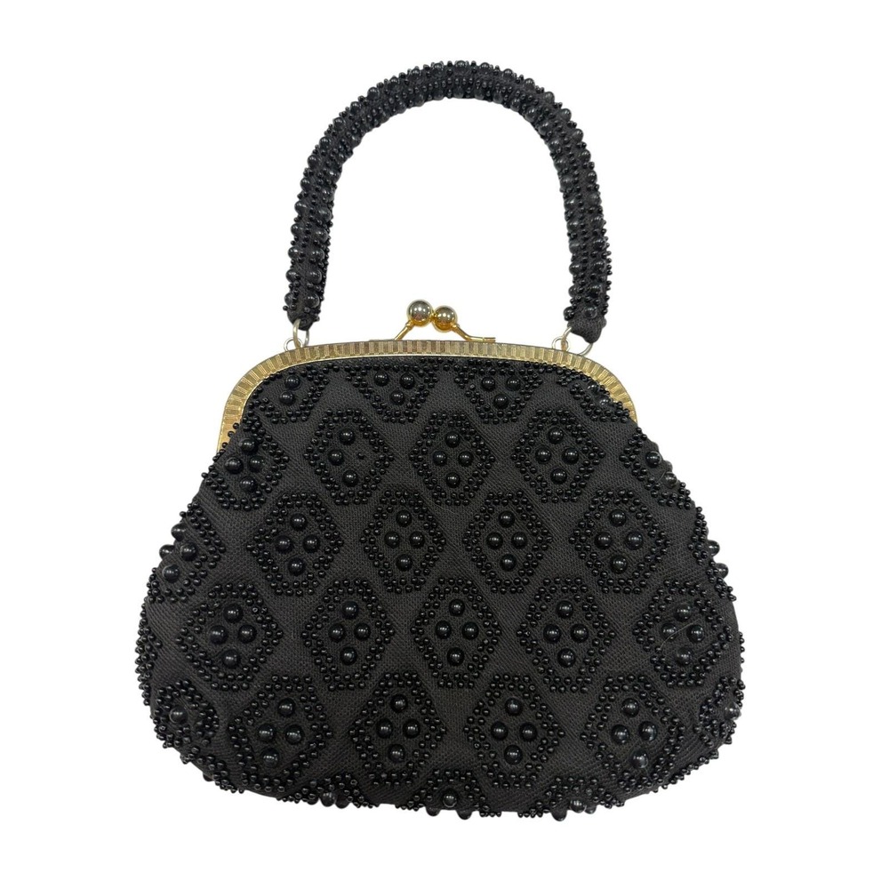 Vintage black beaded Handbag / Evening‎ bag